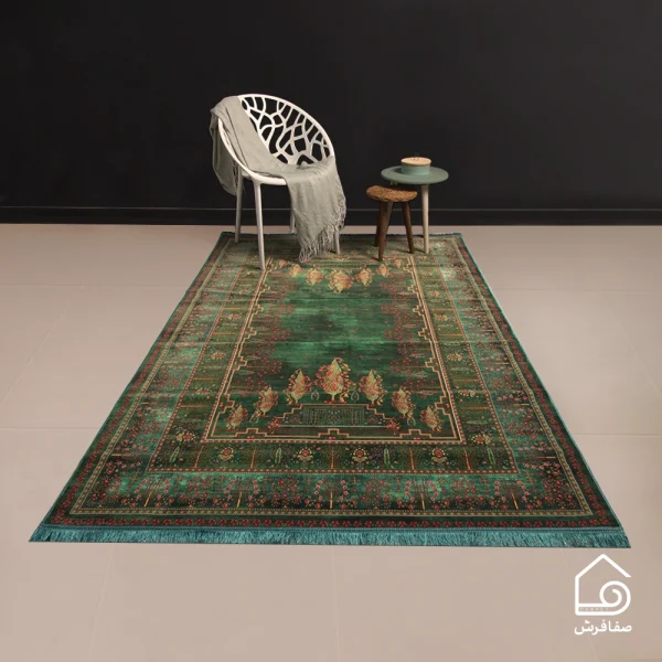 فرش ابریشم ماشینی T1062 سبز