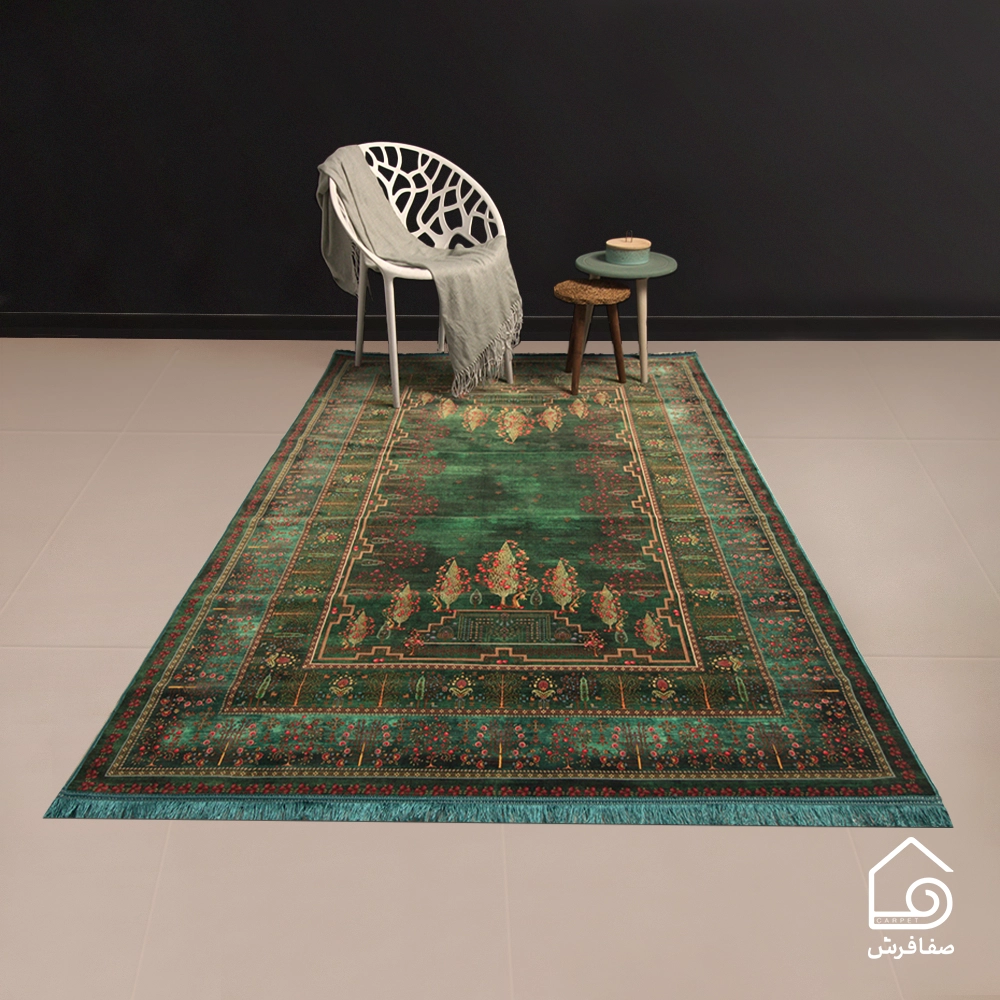 فرش ابریشم ماشینی T1062 سبز